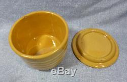 Antique Yellow Ware Yelloware Covered Butter Crock White Stripes