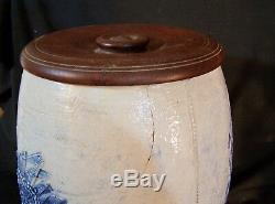 Antique c1915 ROBINSON Blue Decorated Stoneware Crock WATER COOLER 5 Gallon