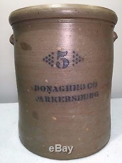 Antique c 1870 AP DONAGHHO WV Cobalt Stencil Salt Glazed Stoneware Crock #5 Rare