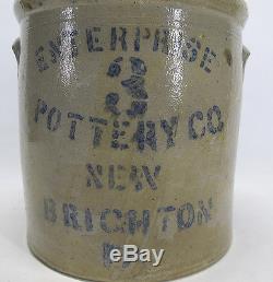 Antique c 1883 Enterprise Pottery New Brighton PA Cobalt Stencil Crock Jar yqz
