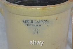Antique crock Frank H Lamson Exeter NH salt glaze stoneware 2 gal blue 1850