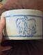 Antique Ironstone Blue Salt Glazed Handle Crock Cow Design