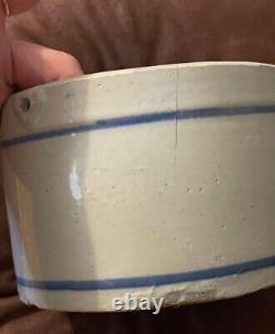 Antique ironstone blue salt glazed handle crock cow design