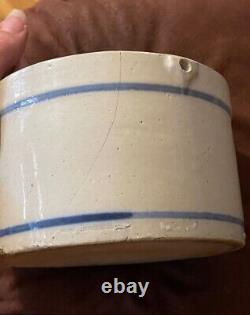 Antique ironstone blue salt glazed handle crock cow design