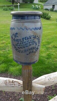 Antique pa blue decorated stoneware crock jar Hamilton Jones manufacturer 1 gal