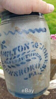 Antique pa blue decorated stoneware crock jar Hamilton Jones manufacturer 1 gal