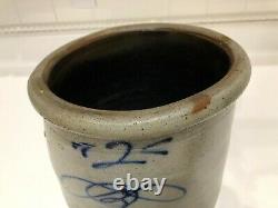 Antique salt glaze stoneware crock, cobalt blue marked #2, Great condition