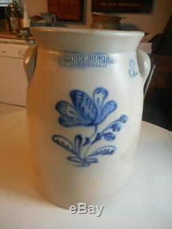 Antique signed John Burger decorated Stoneware Churn. Early New York Stoneware