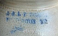 Antique stoneware E & L P Norton crock brilliant cobalt blue Fern