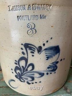 Antique stoneware Lamson & Swazey Portland Maine Floral Spray crock