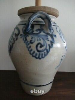 Antique stoneware butter churn with salt glaze around 1860