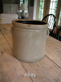 Antique stoneware crock White's Utica N. Y. Large 3 gallon DEEP BLUE FRONT SIGNED