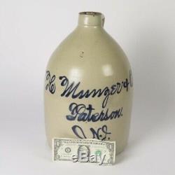 Antique stoneware jug H Munger Co Paterson NJ blue cobalt decorated 2 g crock