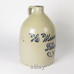 Antique stoneware jug H Munger Co Paterson NJ blue cobalt decorated 2 g crock