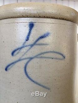 Antq. Salt Glaze Stoneware 4 Gal. Crock Signed In Cobalt Blue, Excellent