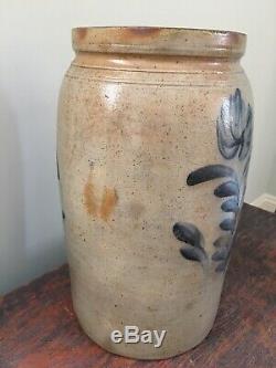 Attributed To Remmey Antique Stoneware Jar Crock With 2 sided Flower Decoration
