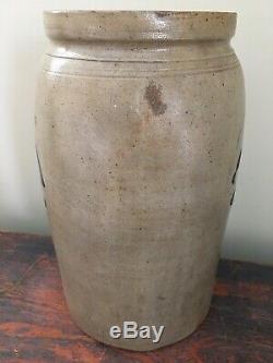 Attributed To Remmey Antique Stoneware Jar Crock With 2 sided Flower Decoration