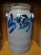 Butter Churn 4 Gal. Crock W- Wooden Lid Blue Decorated Stoneware Probably Pa