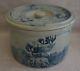 Butter Crock Whites Utica Deers & Hunters Blue Decorated Stoneware