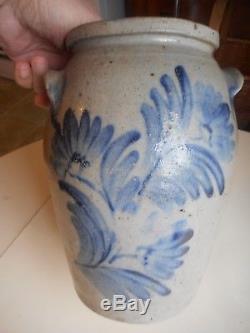 Beautiful 19th C. Decorated Stoneware Jar. Highly decorated American Stoneware