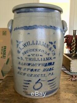 Beautiful Antique Crock Early American Blue Paint Stoneware