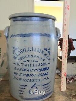 Beautiful Antique Crock Early American Blue Paint Stoneware