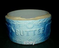 Beautiful Covered Blue & White Stoneware COWS & FENCE Butter Crock