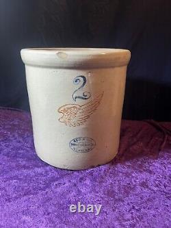 Beautiful &Original 2 Gallon Red Wing Union Stoneware Crock With 4 Wing Feather
