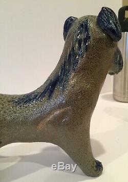 Billy Ray Hussey stoneware terrier dog southern folk art blue decorate stoneware