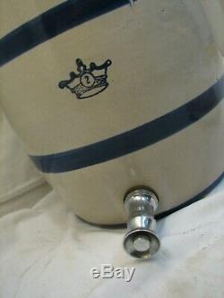 Blue Banded Crown 2 Gallon Water Cooler Stoneware Crock Jar Lid Lemonade
