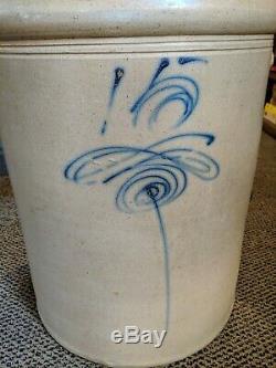 Blue Bee Sting! Vintage Antique Huge 15 Gallon Stoneware Crock Pottery