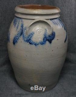 Blue Decorated Stoneware 2 Gal. Semi Ovoid CROCK Lug Handles Attributed REMMEY