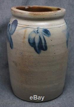 Blue Decorated Stoneware CROCK / PRESERVE JAR 10 1/4 Tall