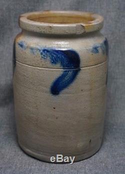 Blue Decorated Stoneware CROCK / PRESERVE JAR 8 3/4 Tall