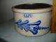 Blue Decorated Stoneware Cake Crock Evan R Jones Luzerne Co. Pa Strong Colors
