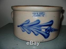 Blue Decorated Stoneware Cake Crock Evan R Jones Luzerne Co. Pa Strong Colors