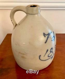 Blue Decorated Stoneware Jug Crock dated 1870 possibly Whites Utica