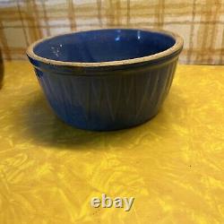 Blue Sawtooth Ruckel's 1870 Pottery White Hall? ILL Stoneware Antique Bowl Crock