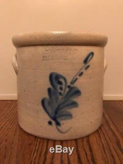 Brady & Ryan Ellenville NY Crock Stoneware Antique Cobalt Flower Design S