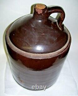 Brown Stoneware Jug Crock Primitive Antique