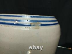 CLASSIC! 1 Gal Antique Stoneware Water Cooler Blue Cobalt Bands Crock & Spigot