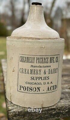 Chicago ILL Poison Acid Creamery & Dairy Crock. Multi Advertising Stoneware Jug