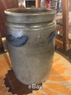 Circa 1870's Blue Decorated Stoneware Crock Jar 1 Gallon Shenandoah Valley