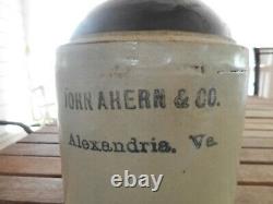 Circa 1910 1/2 gallon whiskey crock jug stoneware Ahern Alexandria Va Virginia
