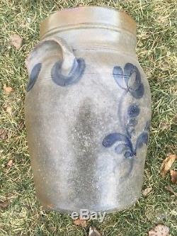 Cobalt 3 gallon decorated McKenzie Jackson Beaver Pa stoneware crock