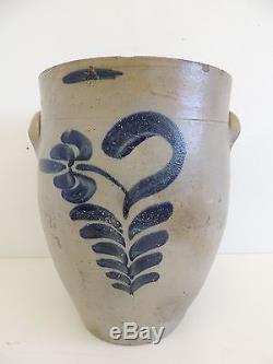 Cobalt Blue Flowers Stoneware 4 Gallon Crock 1800s