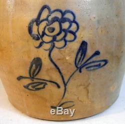 Cobalt Decorated Stoneware 4 Gallon Ballardvale Bulbous Crock Flower