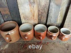 Confit Pots. Set of FIVE. Antique Confit Pots. Stoneware Crock Pots. Confit Jars