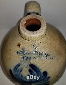 Cowden & Wilcox 2 Gal Salt Glazed Colbalt Blue Decorated Stoneware Jug