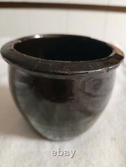 Crock Antique Small Brown Glaze Redware Stoneware 4 Tall Stamped C. LIN R